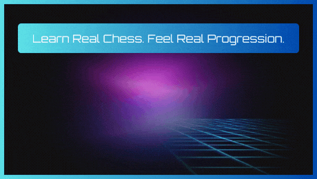 Animated Chess Master Quest teaser that reads Learn Real Chess. Feel Real Progression.